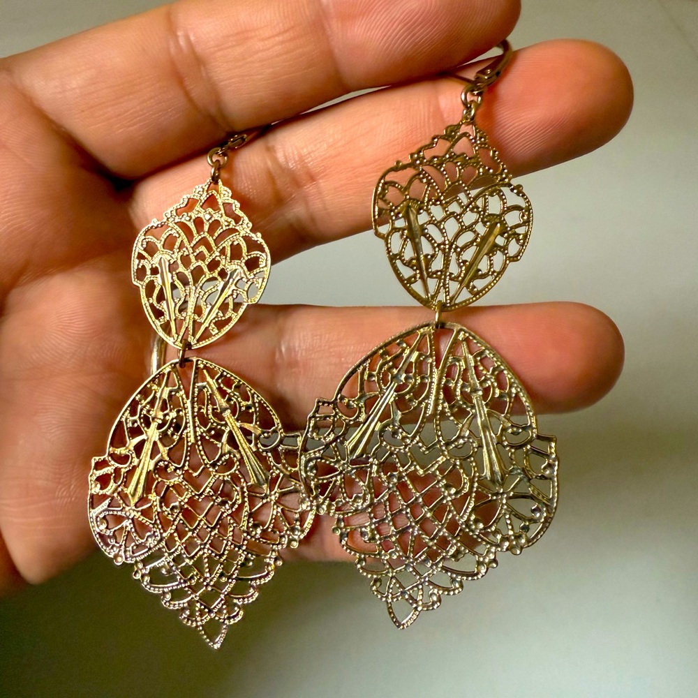 Gold Tone Dangle Earrings - Picture 2 of 3